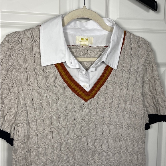 Anthropologie Maeve Twofer Cable Sweater Size Medium Short Sleeve - Picture 9 of 16